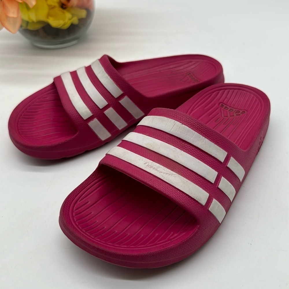 Adidas Hot Pink White Slides Kids Size 1 KS6444